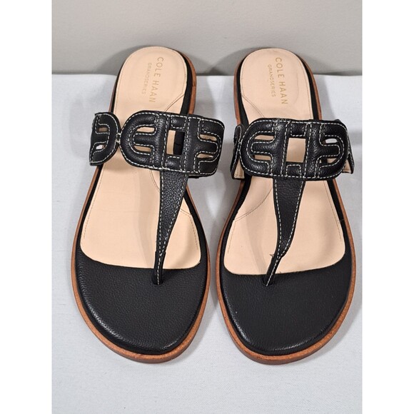 Cole Haan Women's Anoushka Leather Sandal Flat Black Size 8.5 B - Picture 1 of 7